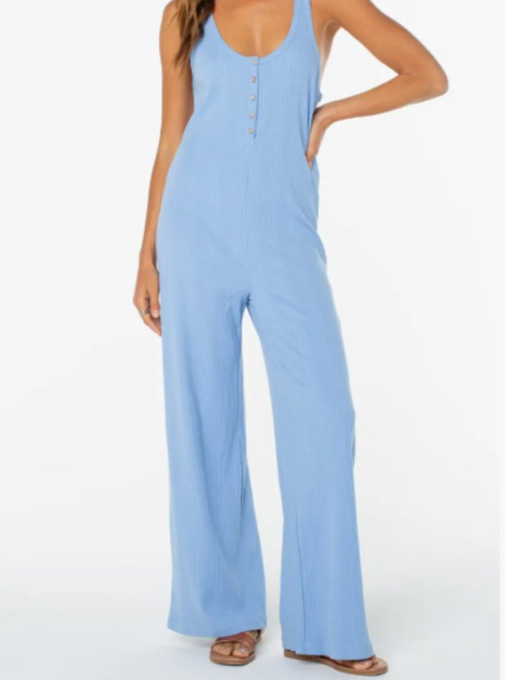 Roxy Running Tide Sleeveless Wide Leg Jumpsuit – Cornflower Blue – Small